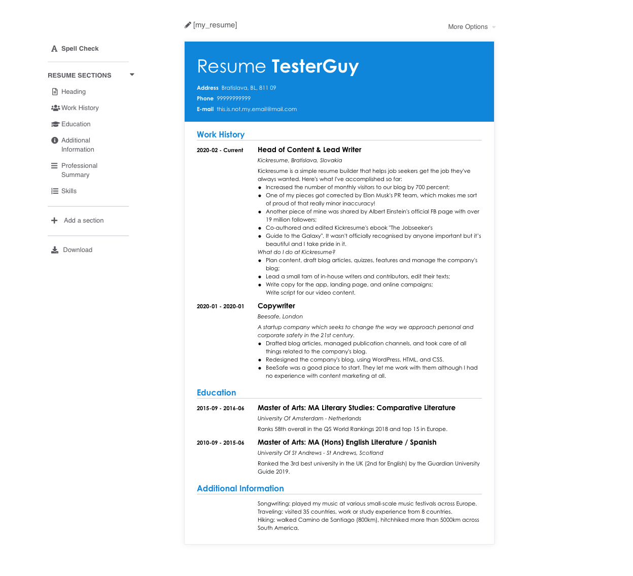 Top 10 Resume Builders Of 2020 We Tried Them All So You Don T Have To Examples Kickresume