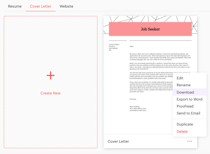 download cover letter