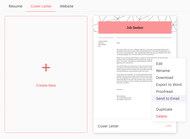 cover letter send to email
