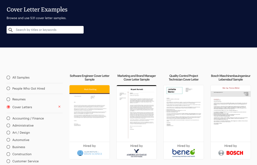 cover letter examples library