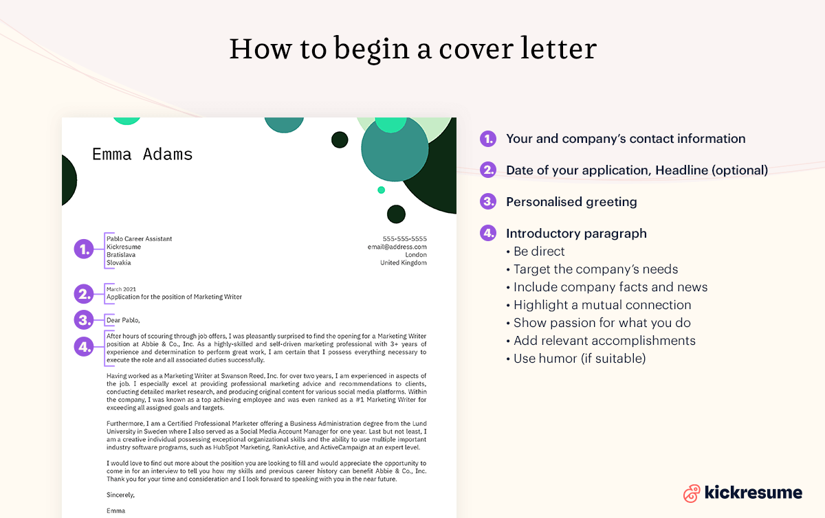 opening in a cover letter